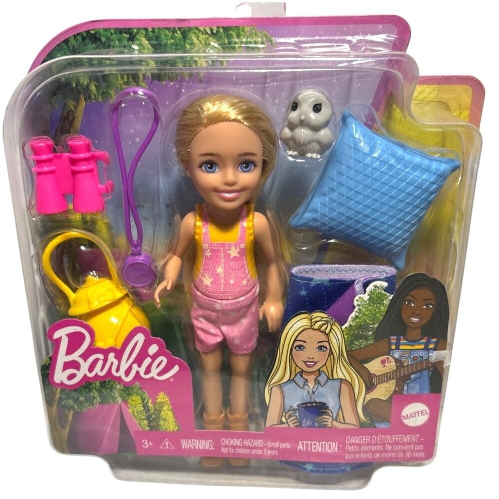 Barbie Chelsea Camping Playset Doll Pet Owl & Sleeping Bag Mattle It Takes Two
